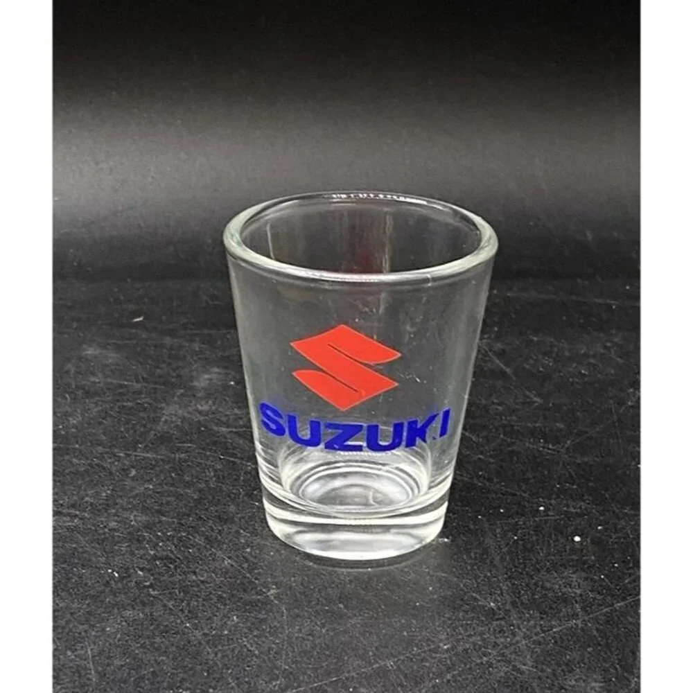 Suzuki Motorcycles Logo Clear Shot Glass Vintage READ